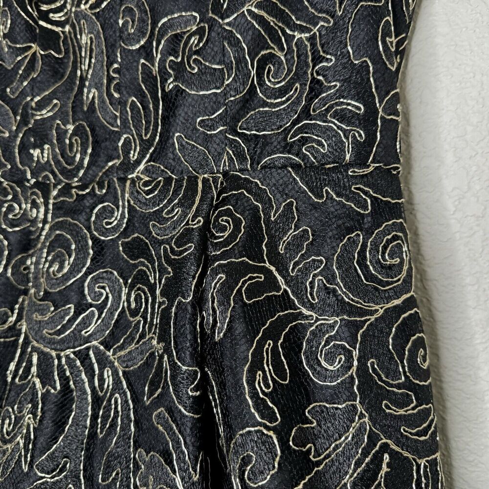 Calvin Klein Dress Gown Sz 4 Black Gold Sequins High Low Sleeveless Deep V Lined - Picture 4 of 11